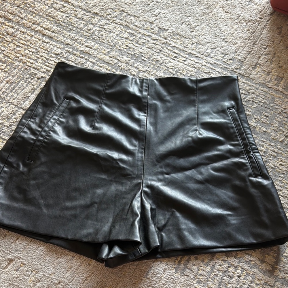 Women’s Black Faux Leather High-Waist Shorts